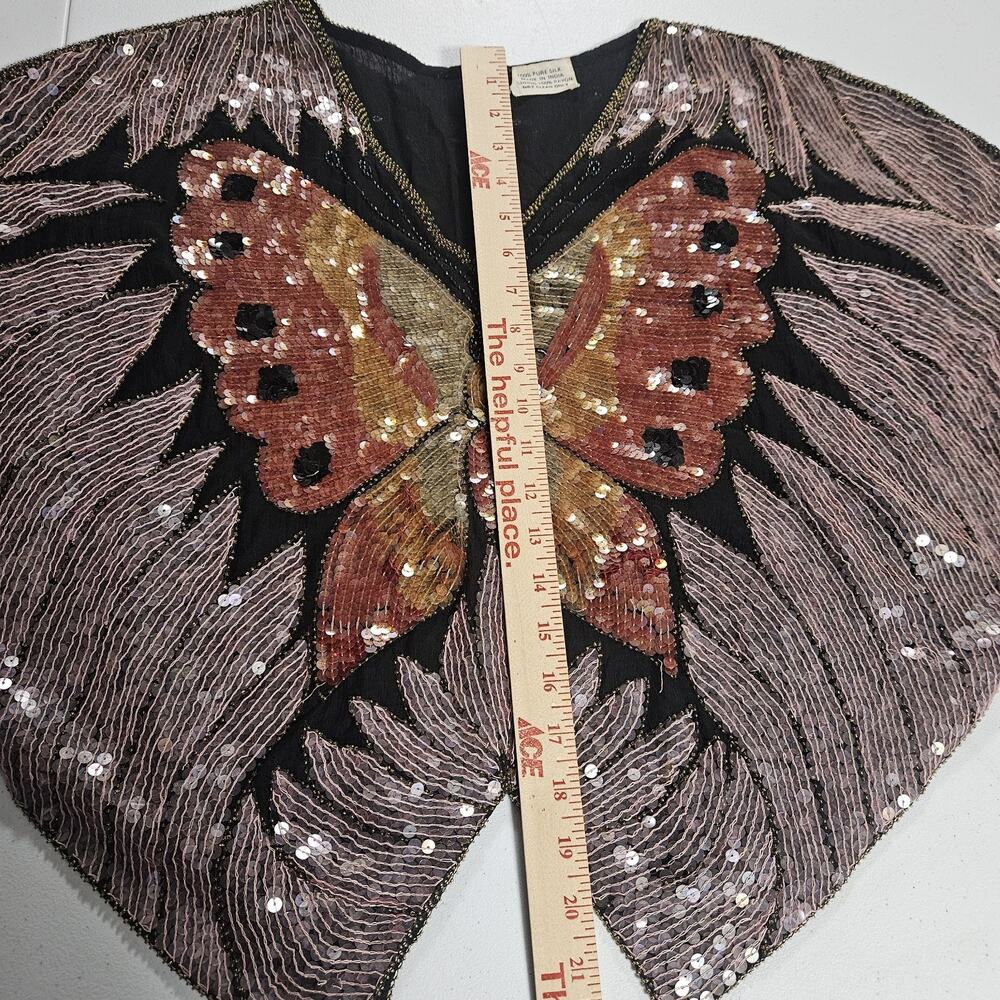 ST.Honore butterflies silk beaded/sequins evening blouse woman size Large?? 80's - Picture 8 of 8